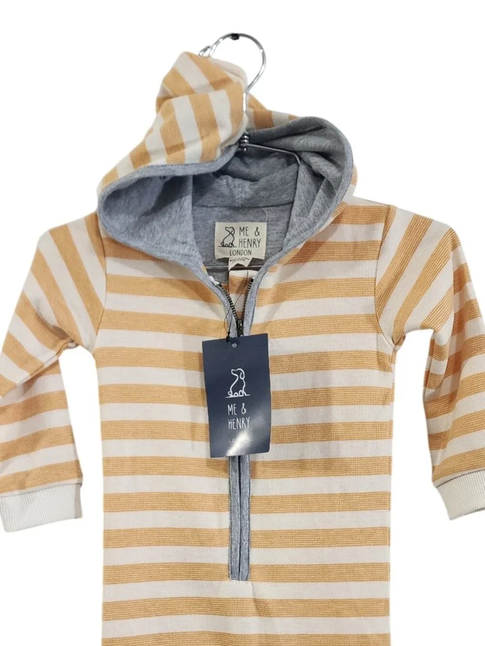 NWT - ME & HENRY Light Orange Stripe Hooded Romper - 100% cotton - Size 12/18m